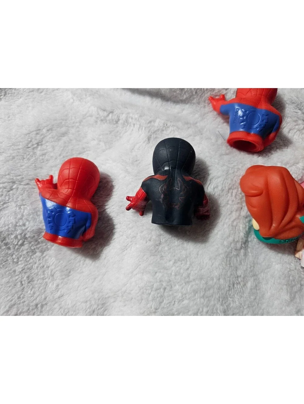 (10pc) Disney & Marvel Finger Plastic Puppets Black Spiderman Woody Ariel Buzz